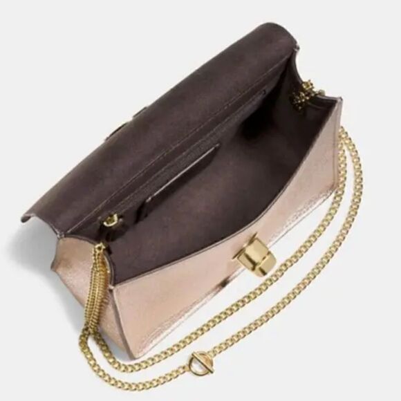 Coach Women's Turnlock Chain Crossbody Leather Bag, Platinum/Gold, NWOT‎ - Picture 14 of 16